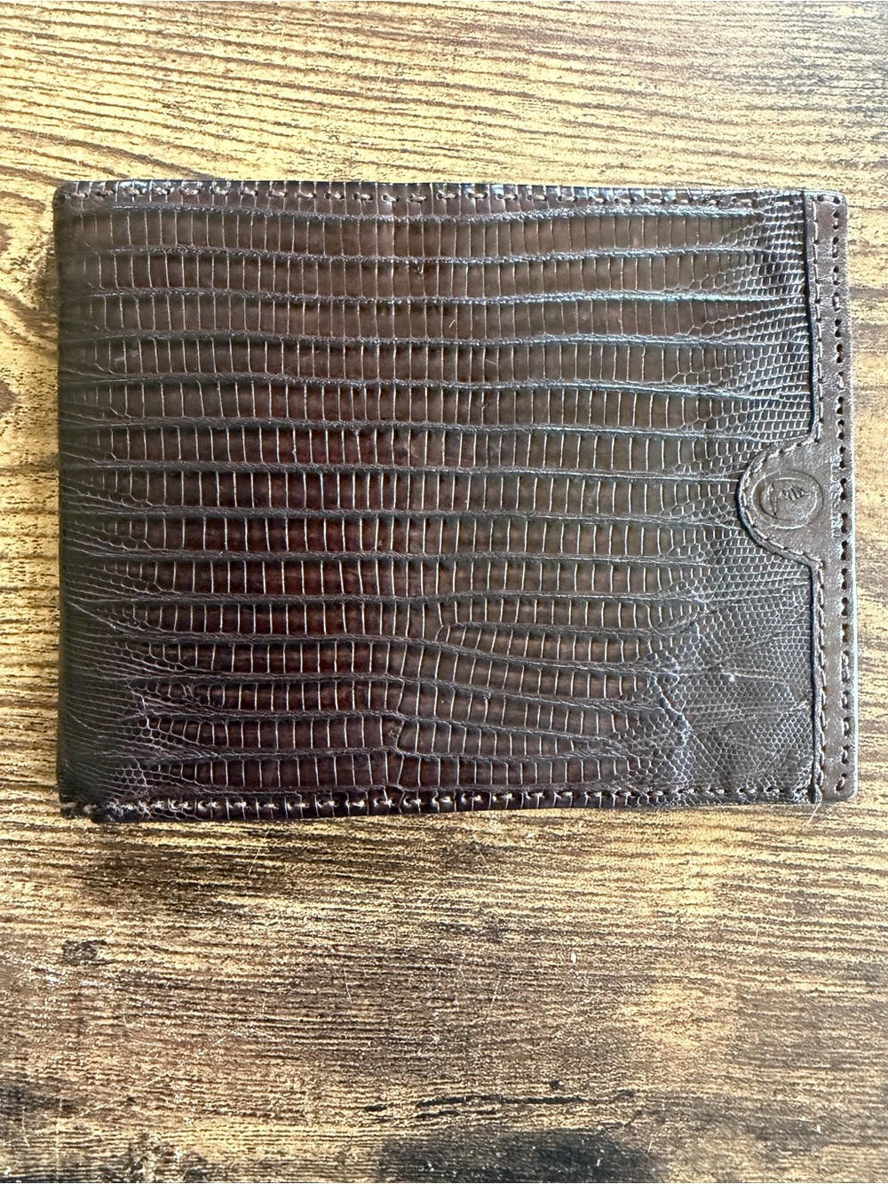 Trussardi Brown Lizard-Embossed Leather Bi-Fold Wallet